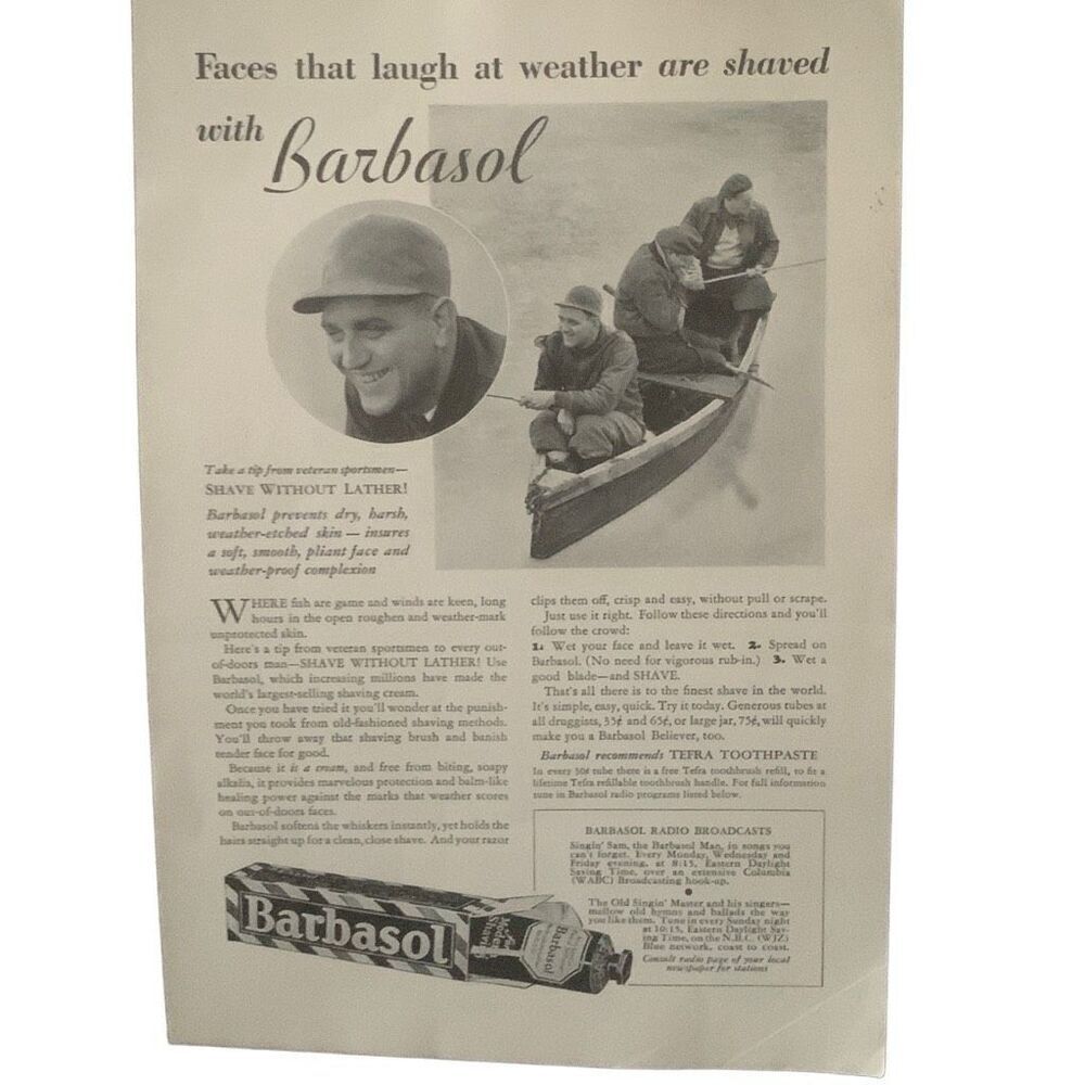 Vintage 1932 Barbasol Shave Cream Laugh at Weather Ad Advertisement